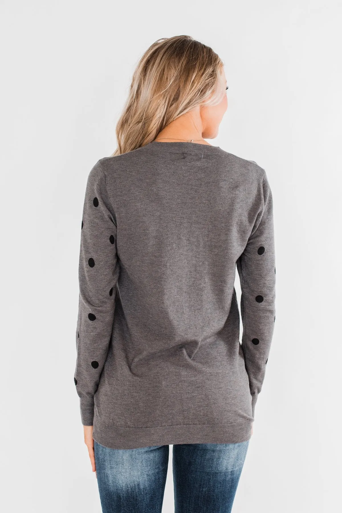 Together We Can Polka Dot Sweater- Charcoal