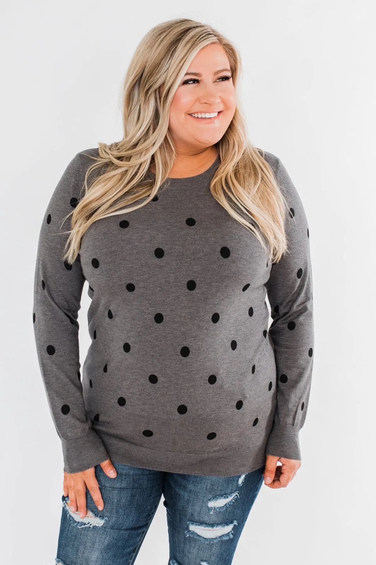 Together We Can Polka Dot Sweater- Charcoal