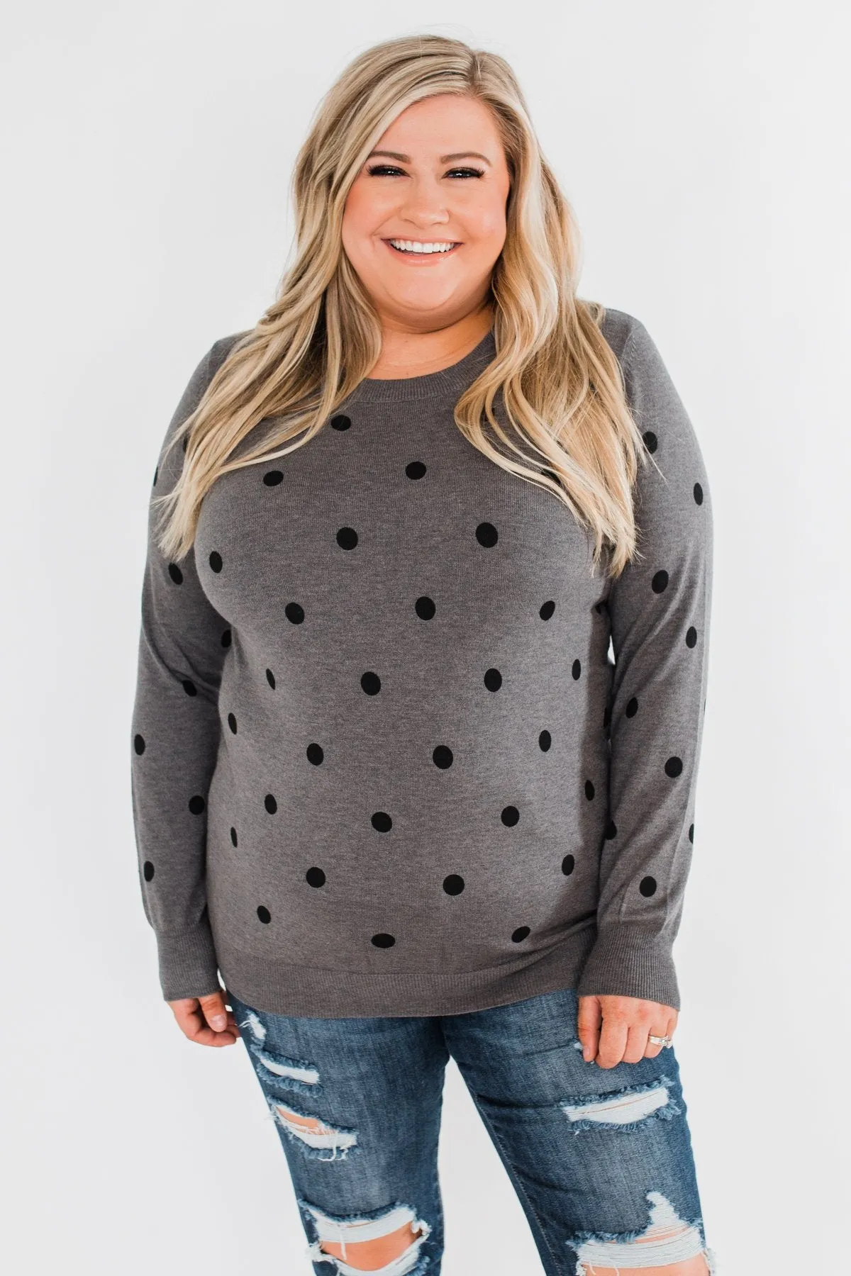 Together We Can Polka Dot Sweater- Charcoal