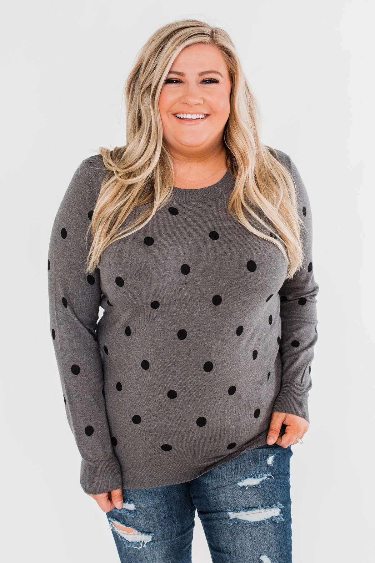 Together We Can Polka Dot Sweater- Charcoal