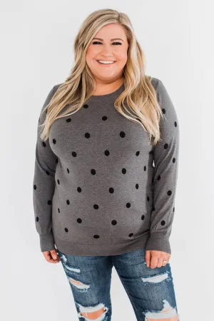 Together We Can Polka Dot Sweater- Charcoal