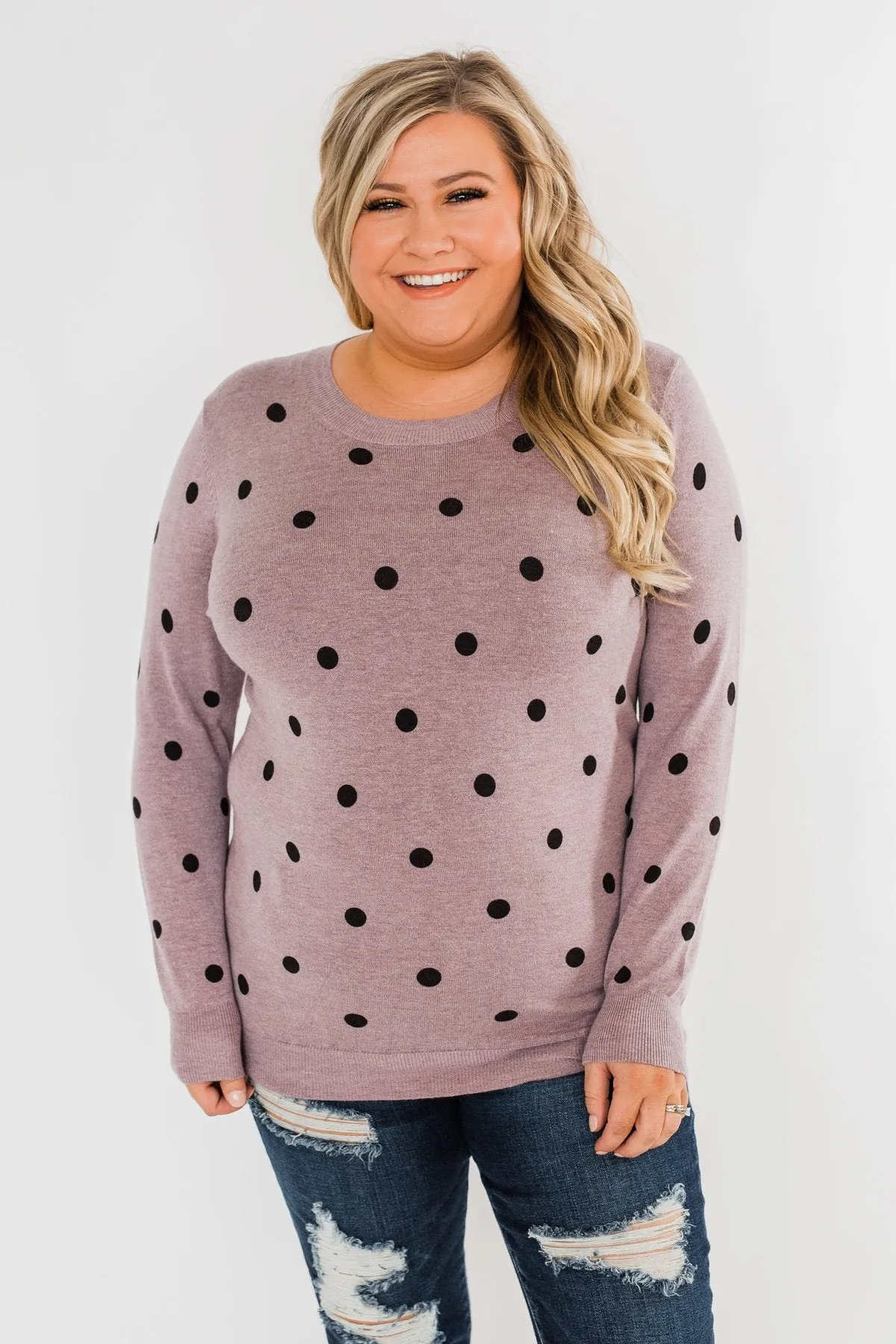 Together We Can Polka Dot Sweater- Dusty Purple