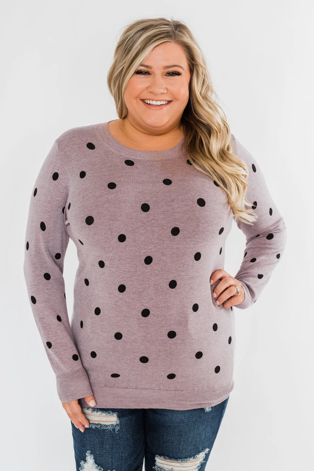 Together We Can Polka Dot Sweater- Dusty Purple