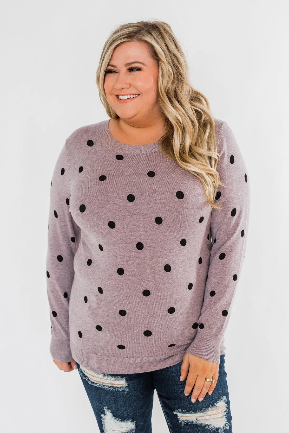 Together We Can Polka Dot Sweater- Dusty Purple