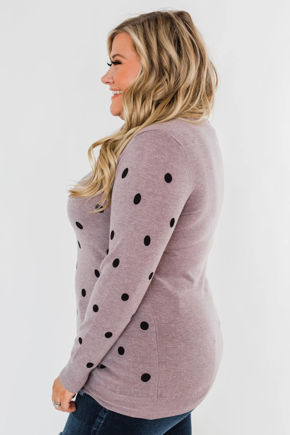Together We Can Polka Dot Sweater- Dusty Purple