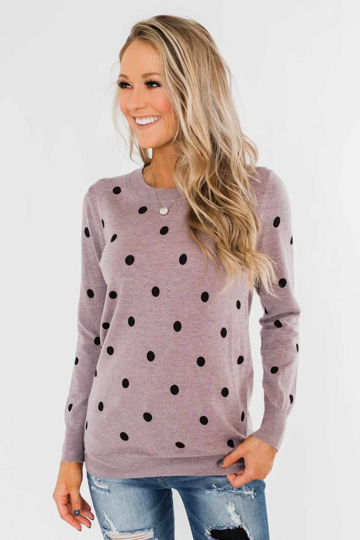 Together We Can Polka Dot Sweater- Dusty Purple