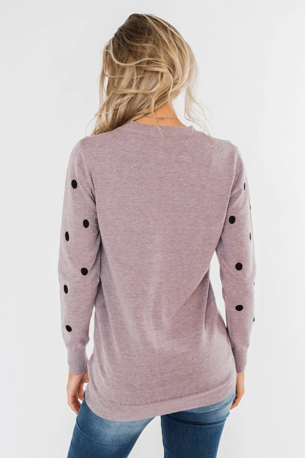 Together We Can Polka Dot Sweater- Dusty Purple
