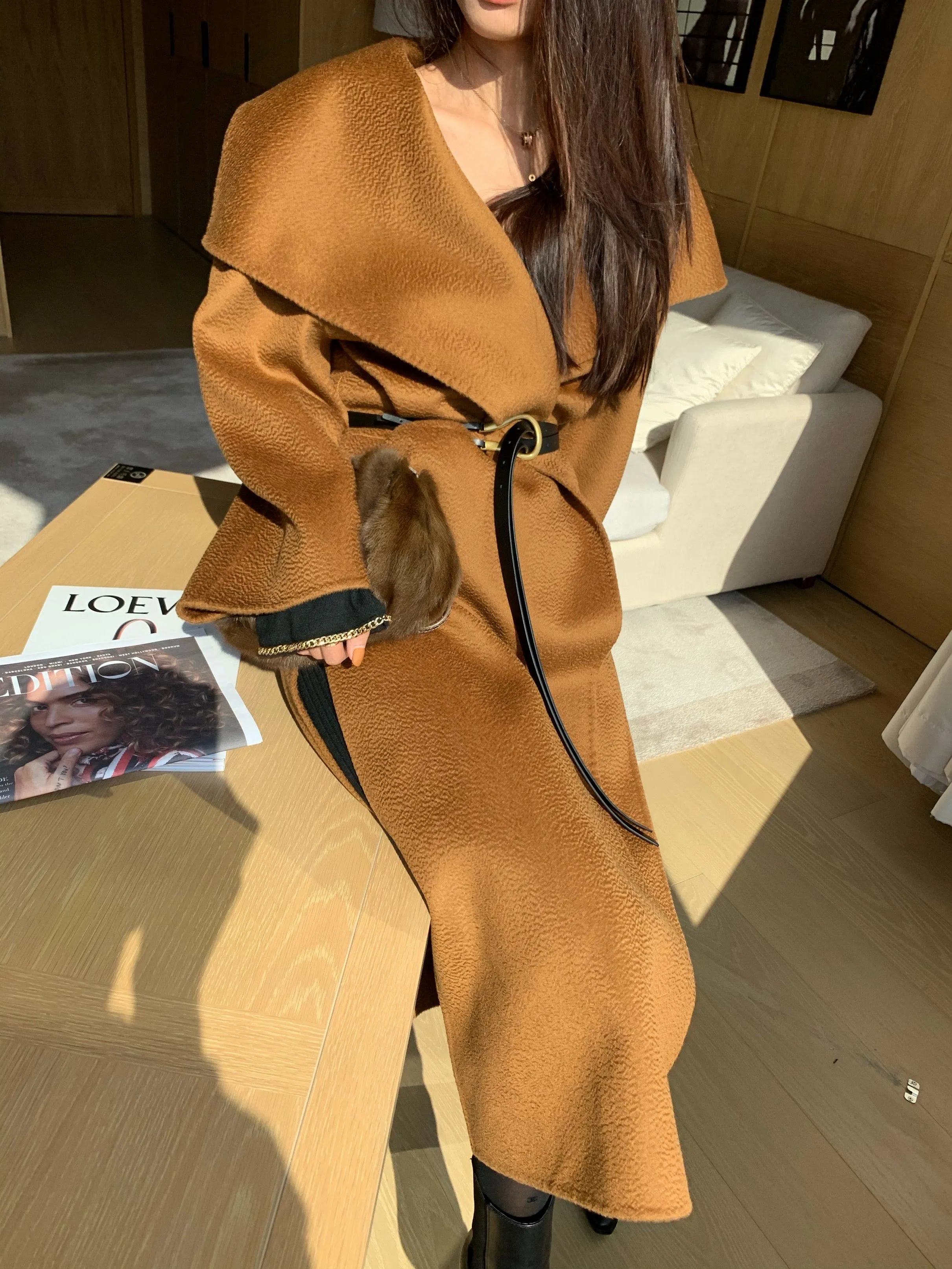 Top quality winter luxury long plus size long cashmere wool coats women