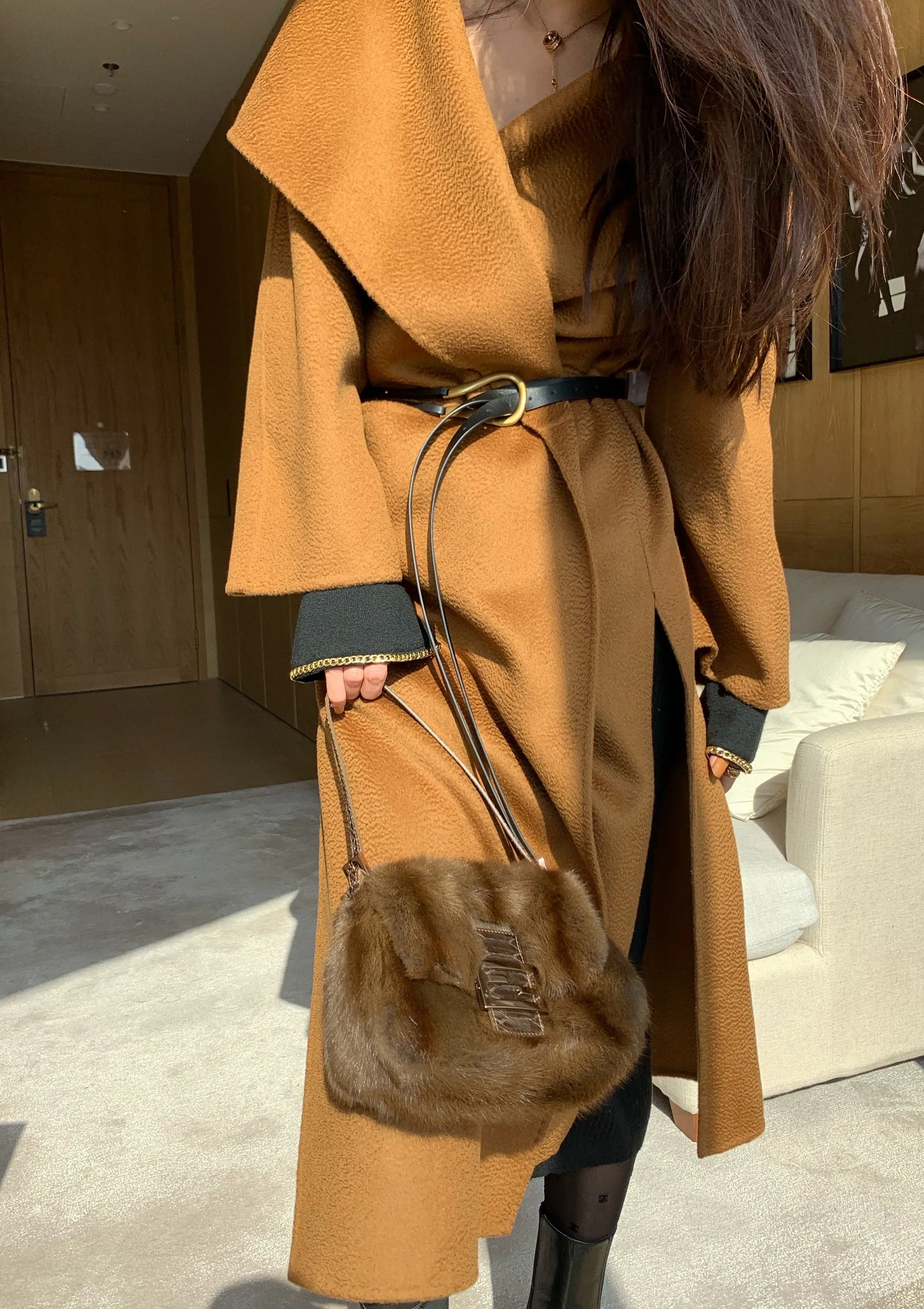 Top quality winter luxury long plus size long cashmere wool coats women