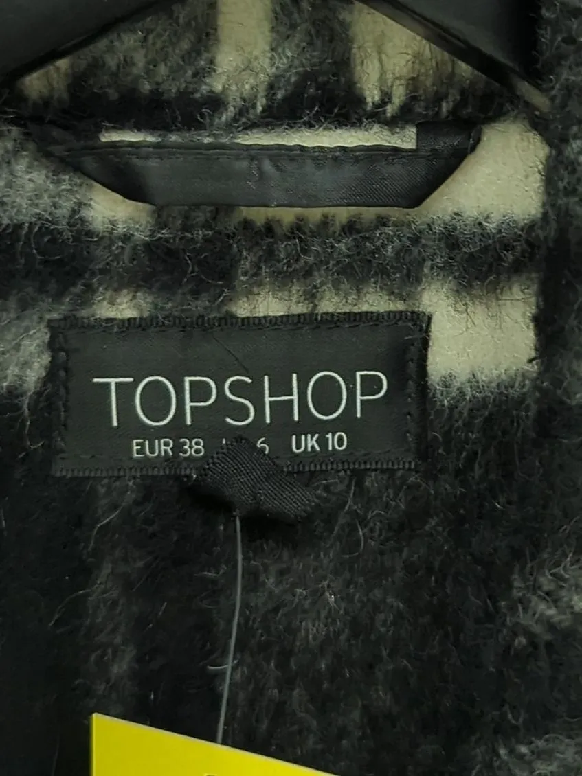 Topshop Women's Coat UK 10 Black Wool with Acrylic, Nylon, Other, Polyester