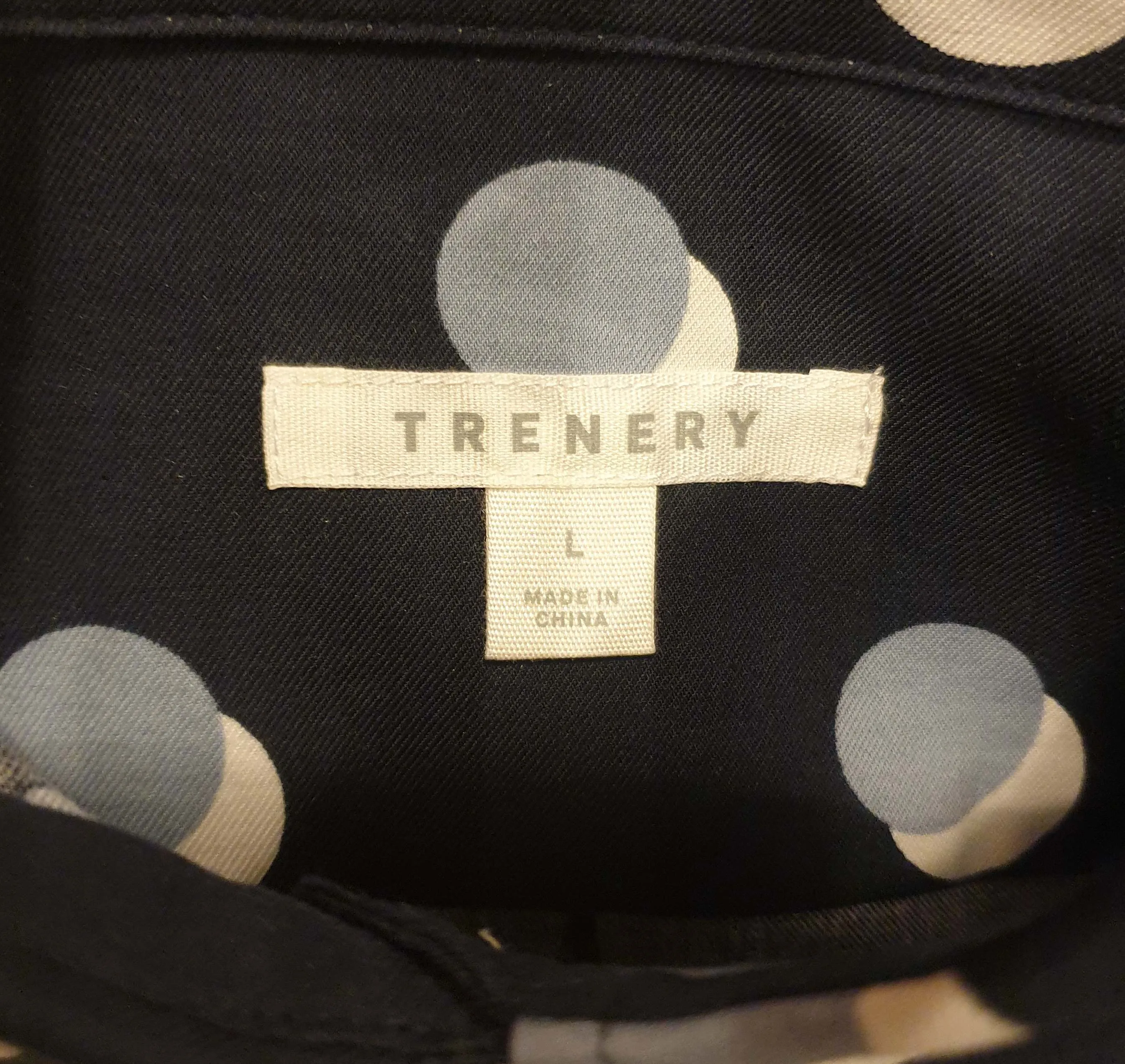 Trenery navy cotton mix shirt with polka dot print size L (best fits size 12-small 14)