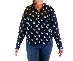 Trenery navy cotton mix shirt with polka dot print size L (best fits size 12-small 14)