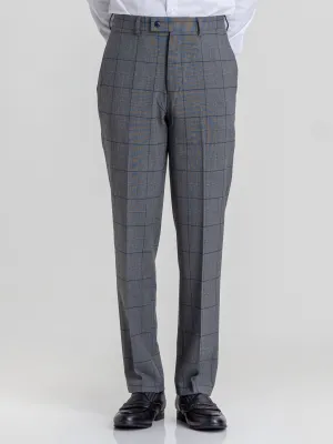 Trousers With Belt Loop - Dark Grey With Blue Line Windowpane Checkered (Slim Straight)