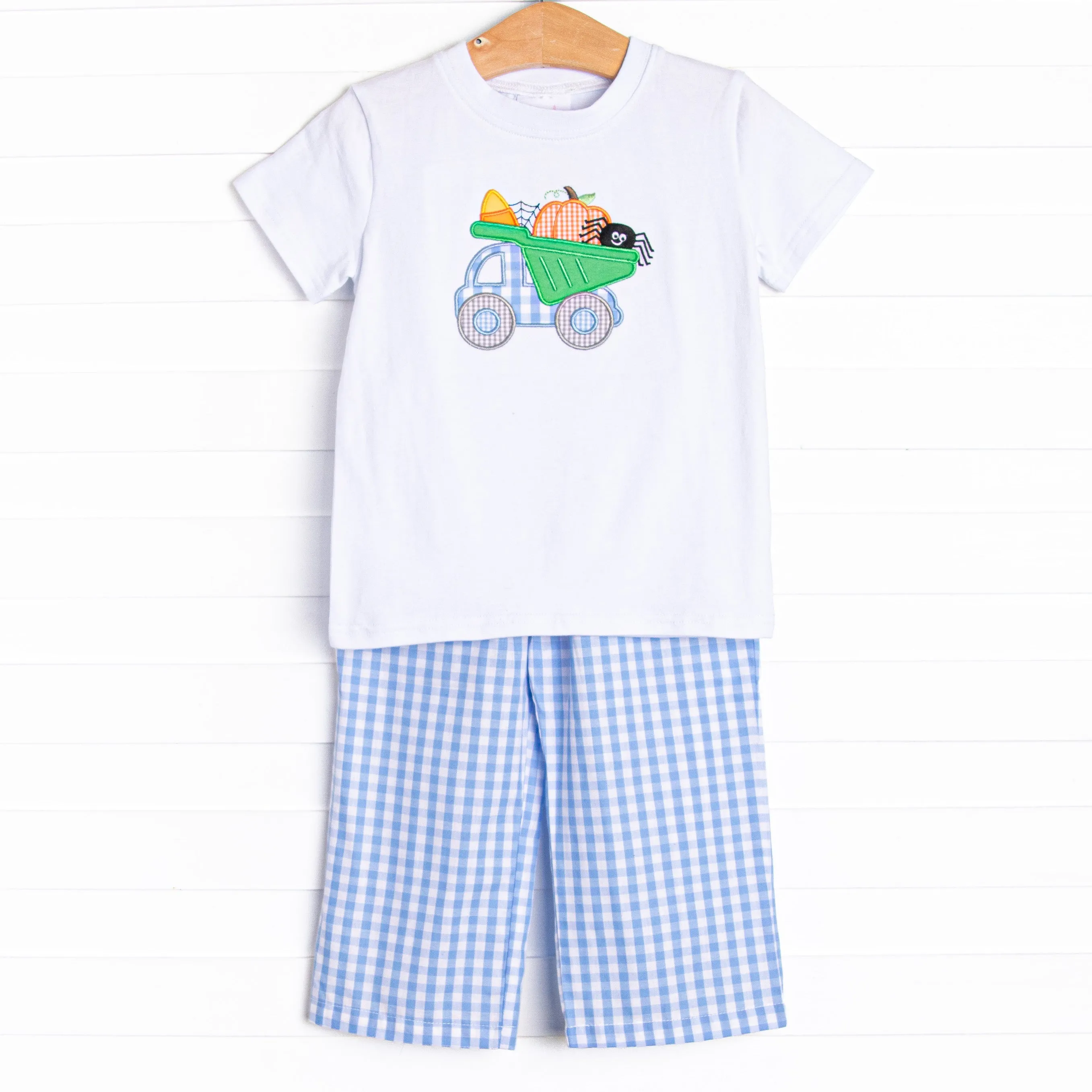 Truck or Treat Applique Pant Set, Blue