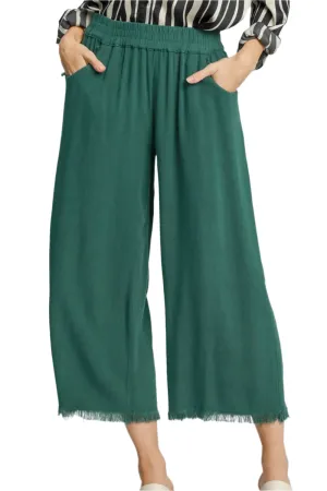 Umgee Linen Blend Elastic Waistband Wide Leg Pants