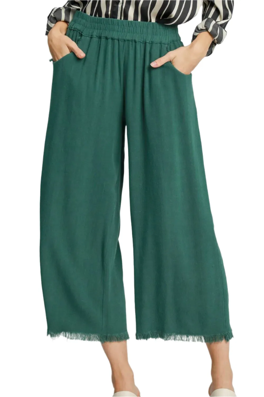 Umgee Linen Blend Elastic Waistband Wide Leg Pants