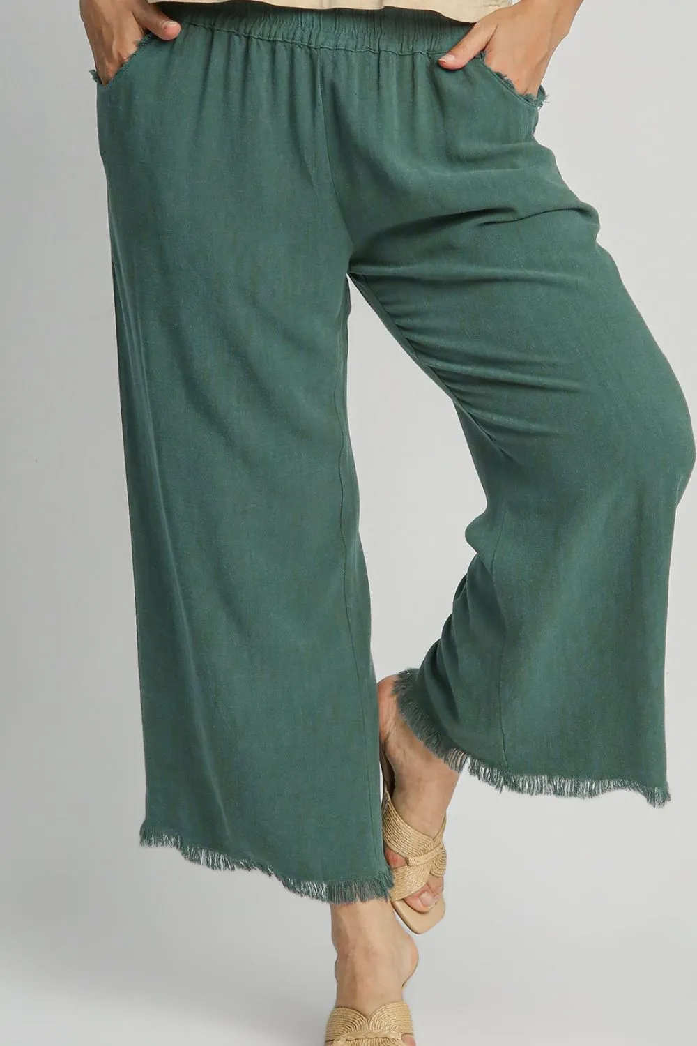 Umgee Linen Blend Elastic Waistband Wide Leg Pants