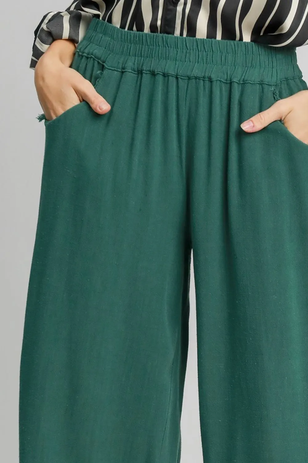 Umgee Linen Blend Elastic Waistband Wide Leg Pants
