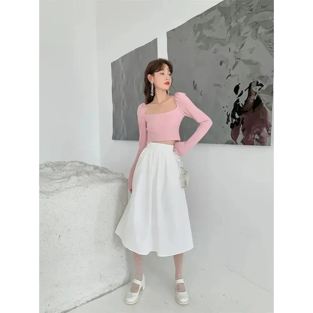Unique Crop Top with Puff Shoulders and Detachable Bow