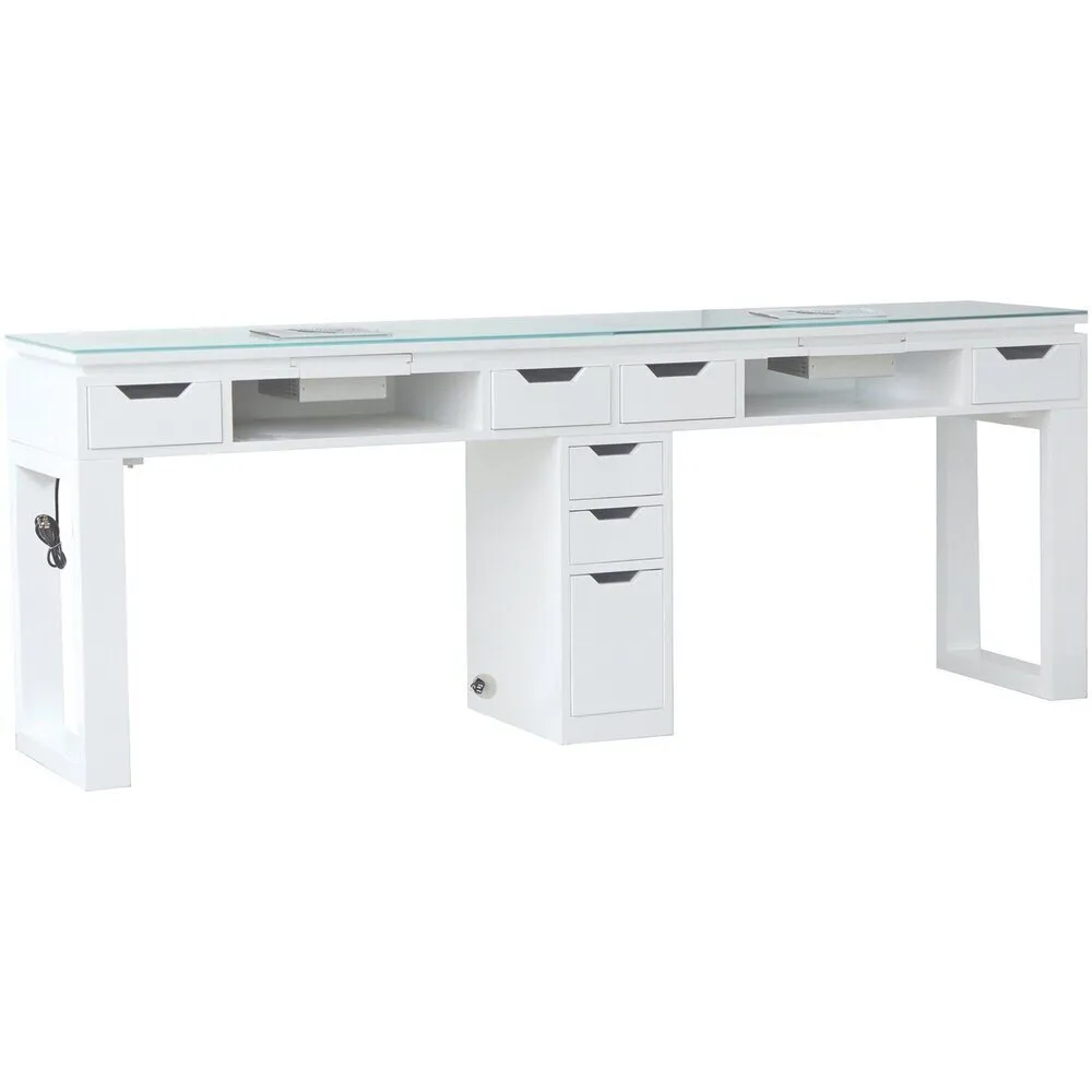 Valentino Lux Double Manicure Table with Tempered Glass Top / Available in Black or White by Whale Spa