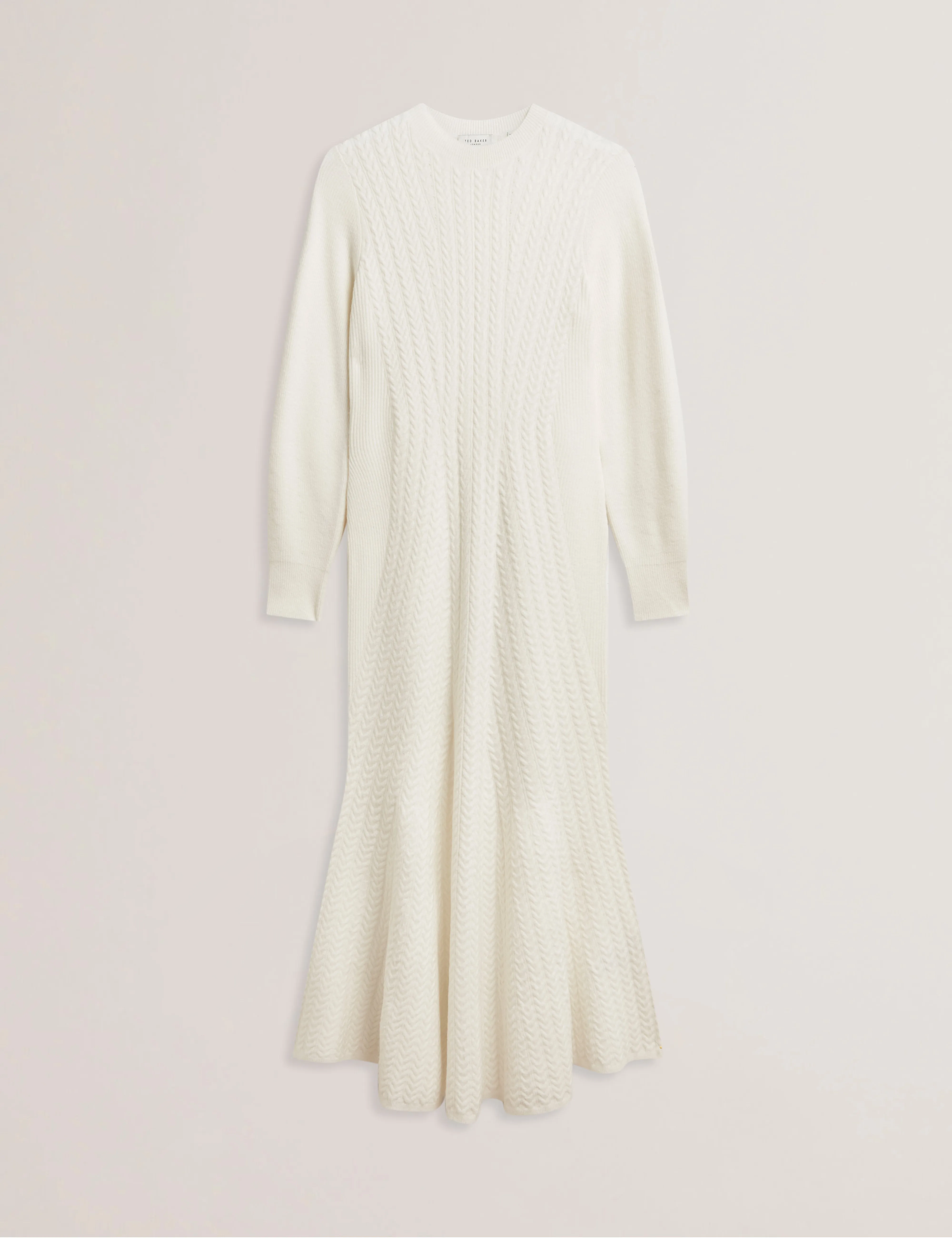 Vanesha Cable Knit Long Sleeve Midi Dress Ivory