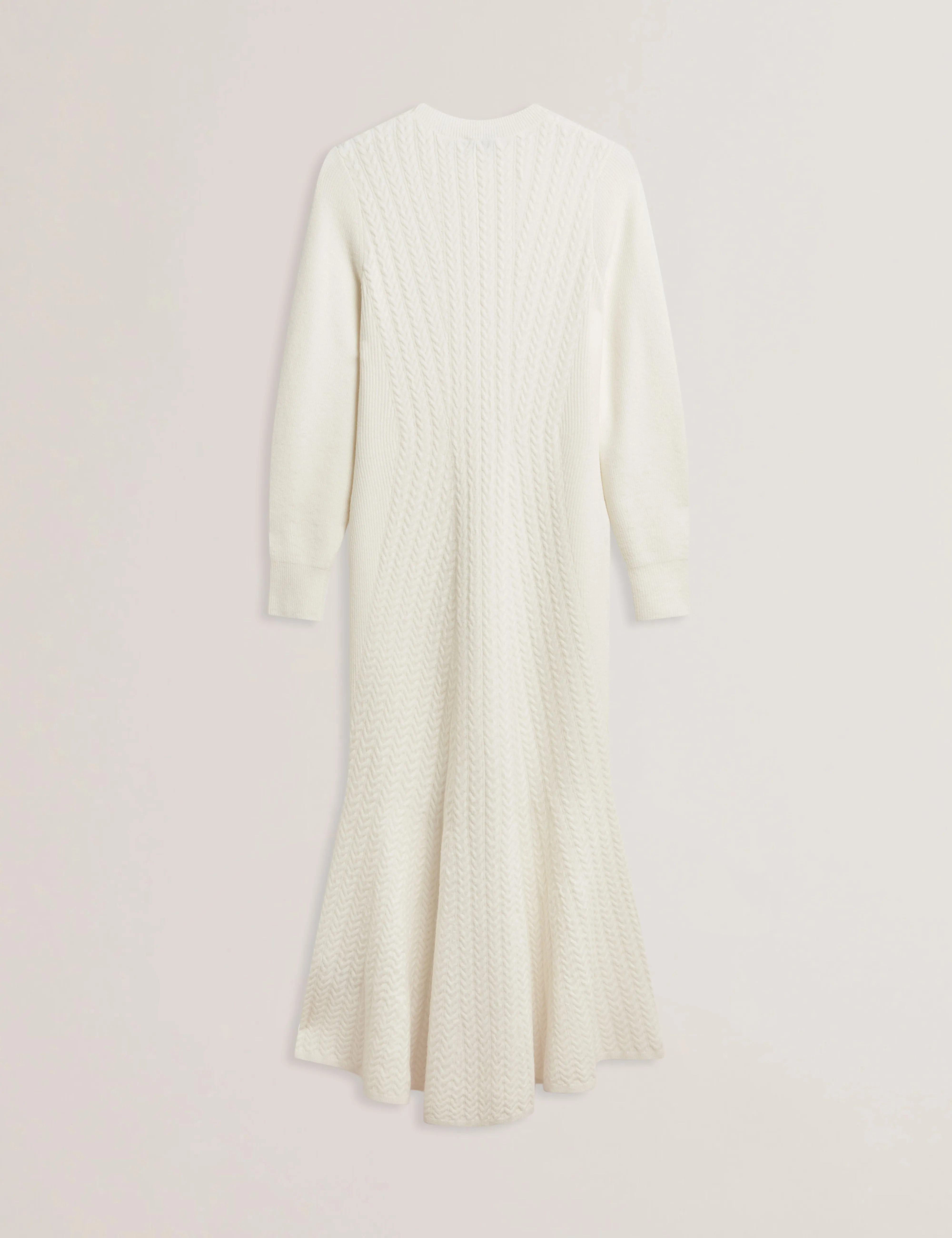 Vanesha Cable Knit Long Sleeve Midi Dress Ivory