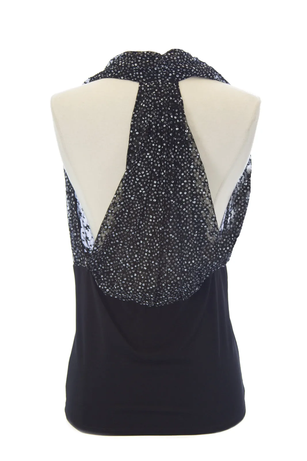 VENA CAVA Women's Black Mesh Polka Dot T-Black Blouse 60100 $240 NEW