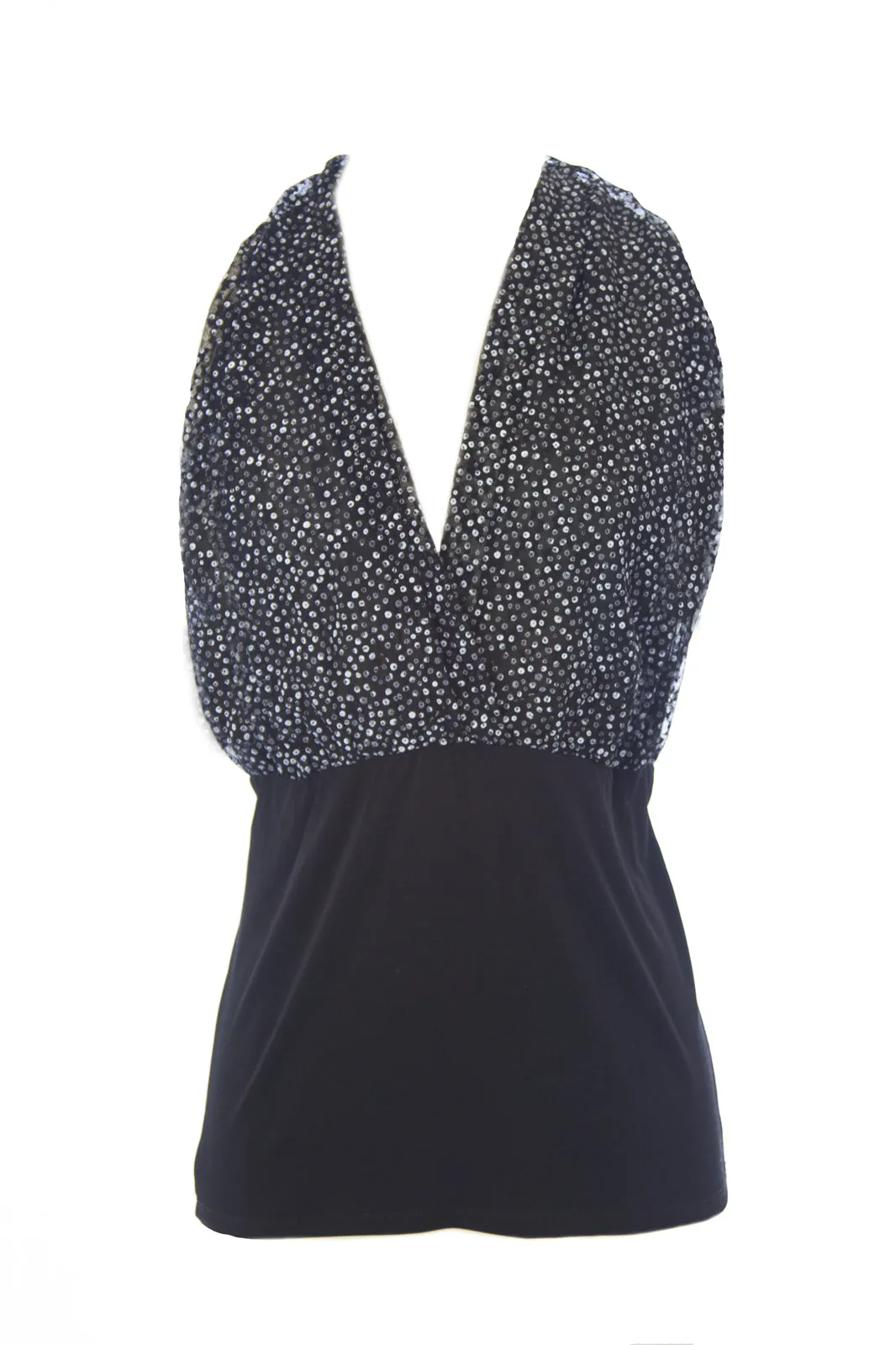 VENA CAVA Women's Black Mesh Polka Dot T-Black Blouse 60100 $240 NEW
