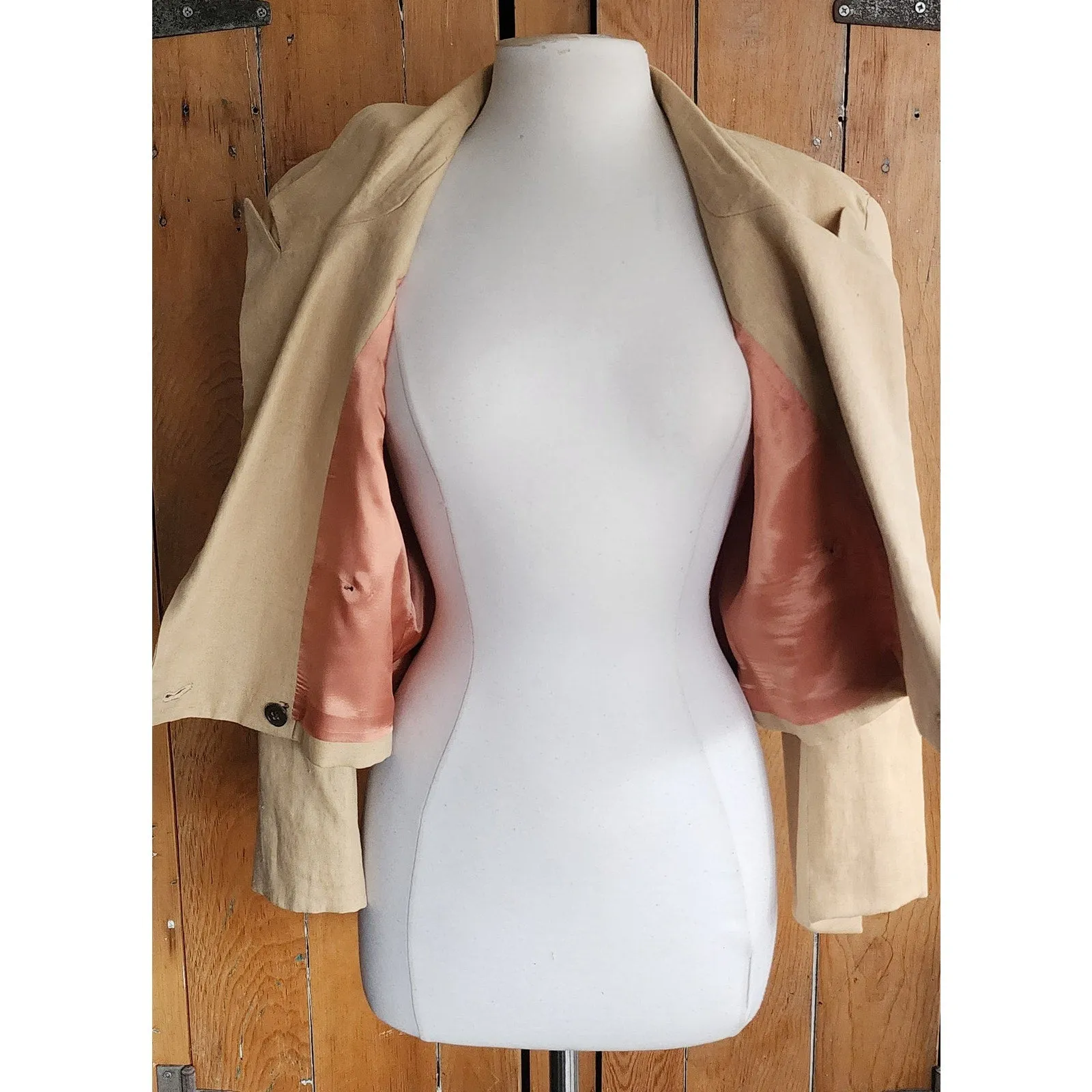 Vintage 80s Beige Linen Blazer Cropped Jacket Marshall Fields