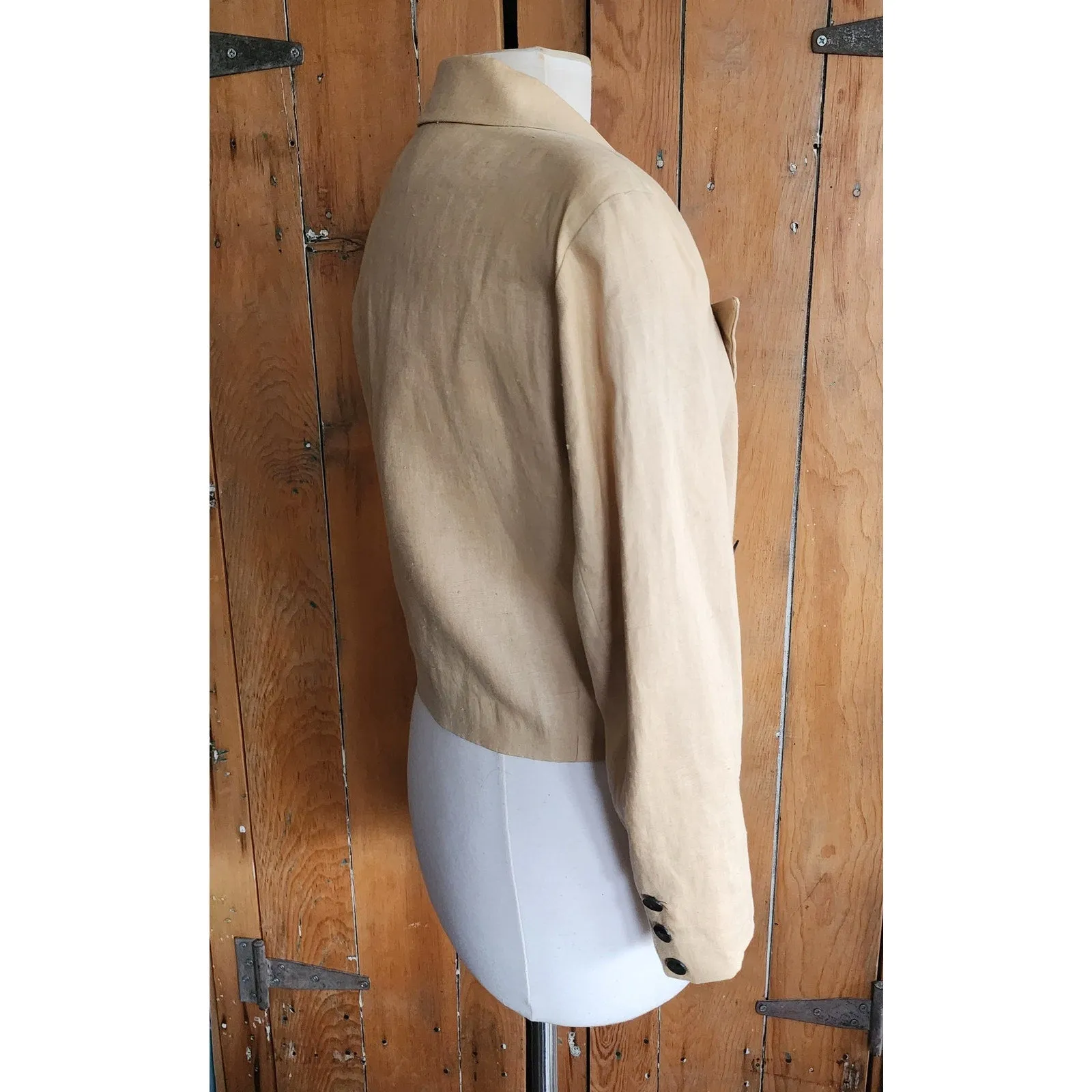 Vintage 80s Beige Linen Blazer Cropped Jacket Marshall Fields