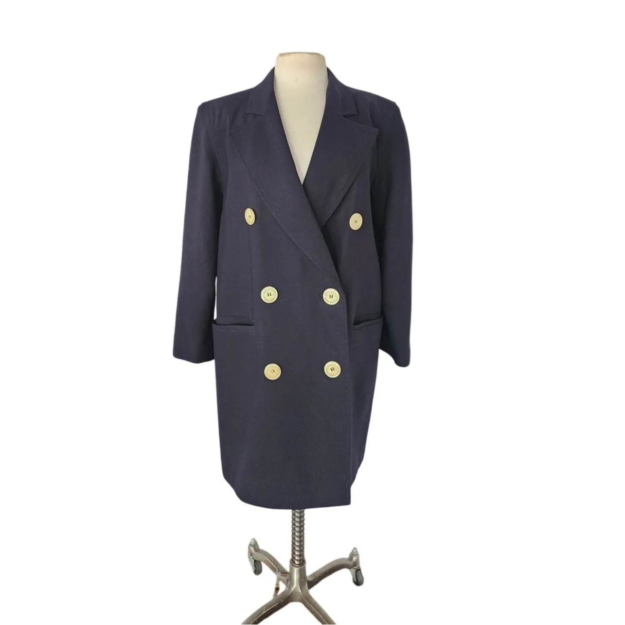 Vintage 80s Valentino Coat Black Double Breasted Black Wool M/L