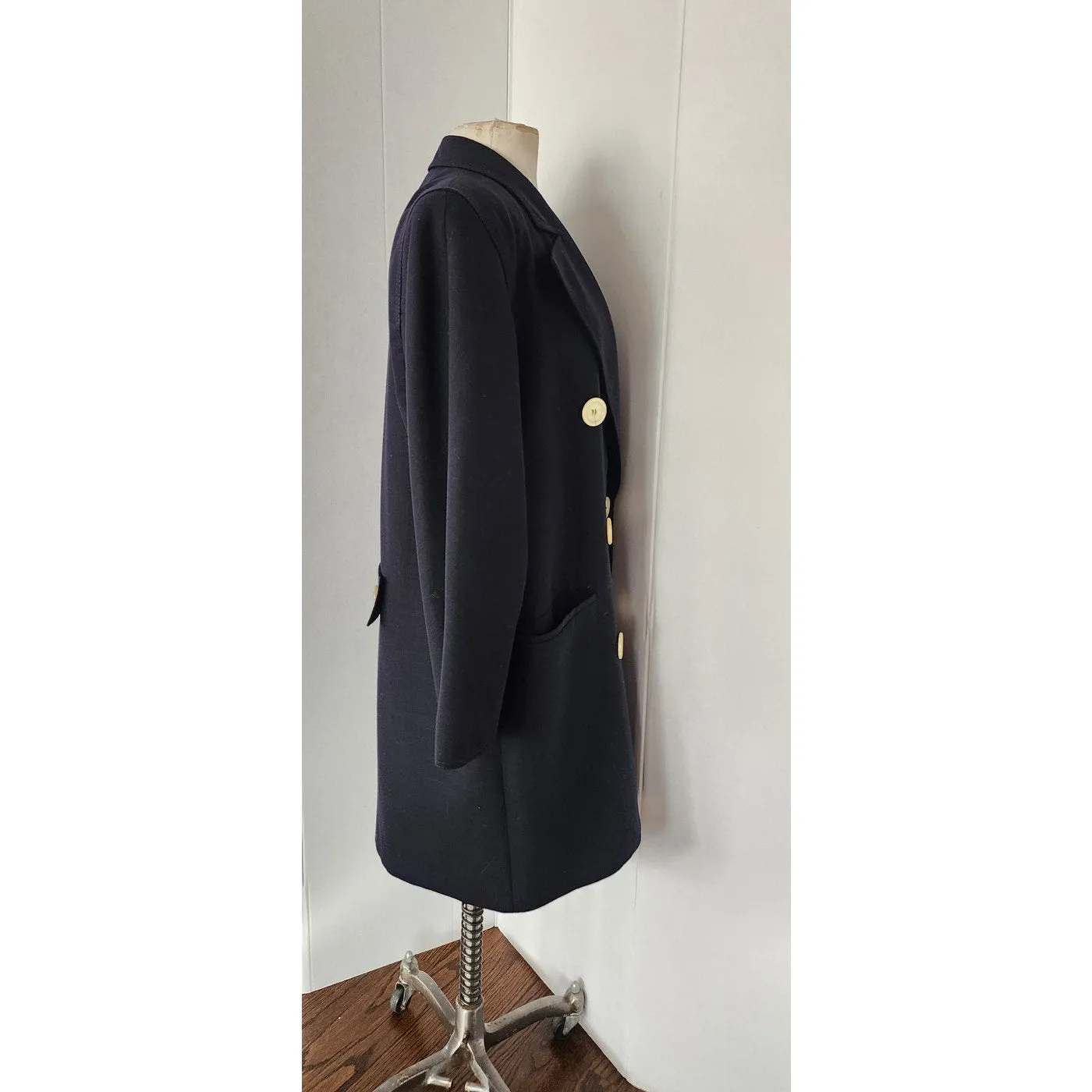 Vintage 80s Valentino Coat Black Double Breasted Black Wool M/L
