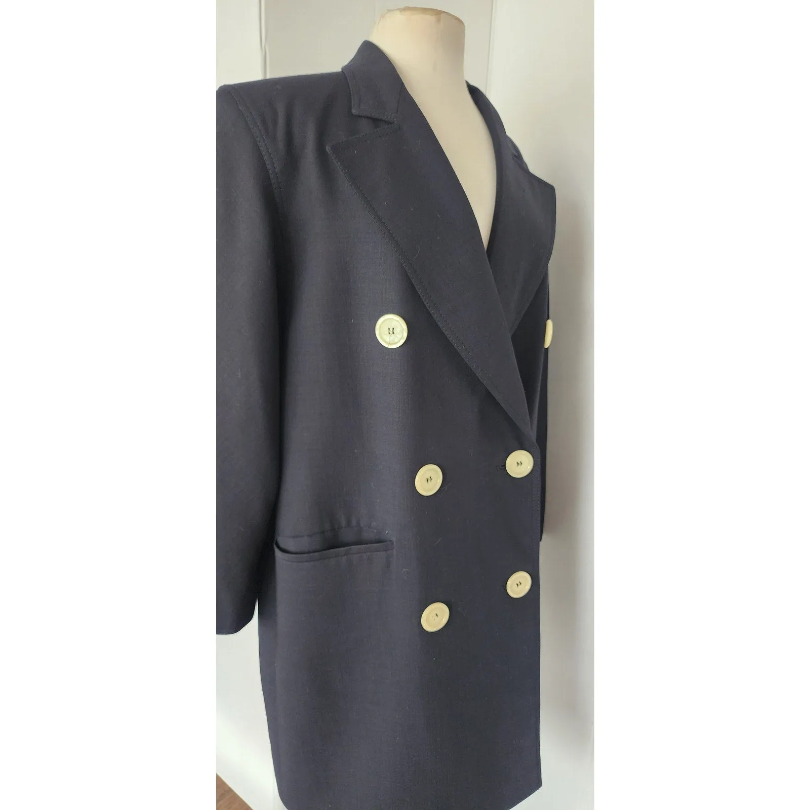 Vintage 80s Valentino Coat Black Double Breasted Black Wool M/L