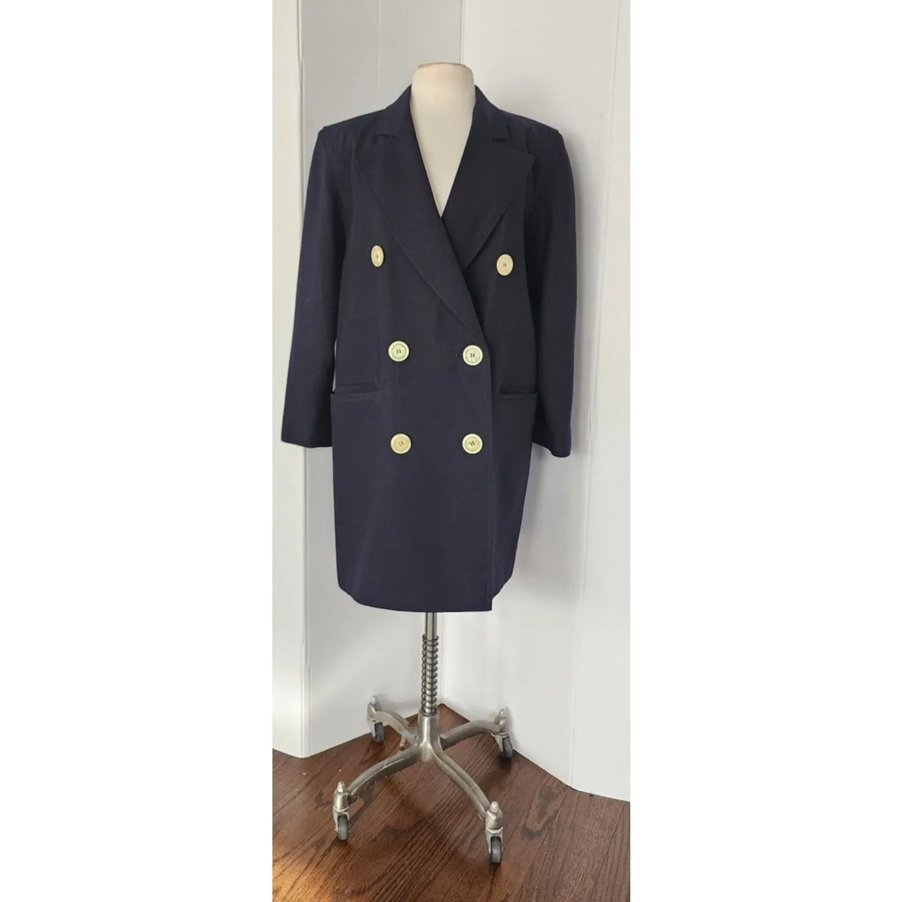 Vintage 80s Valentino Coat Black Double Breasted Black Wool M/L