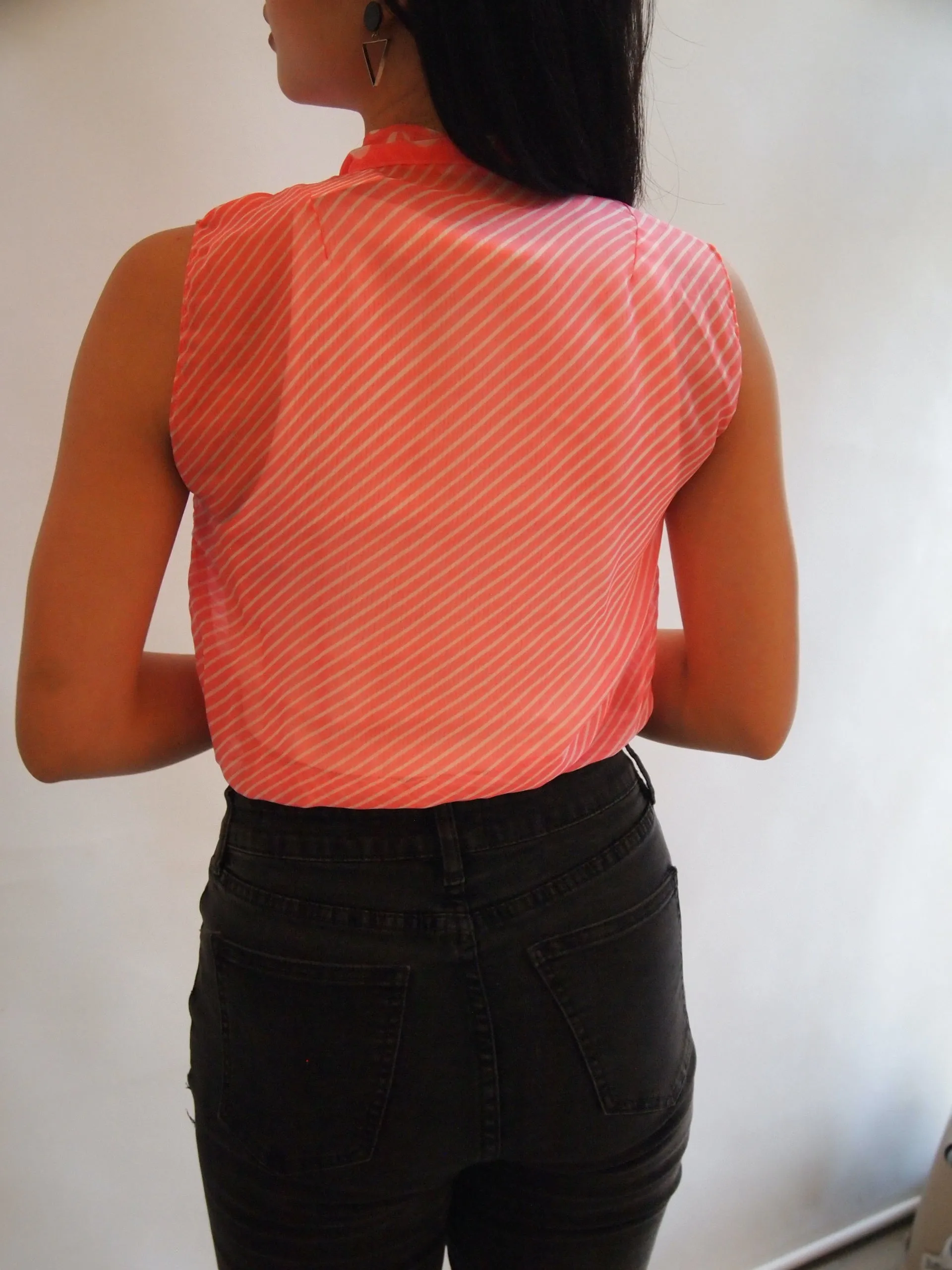 Vintage Bubblegum Pink Pussy Bow Geometric Top