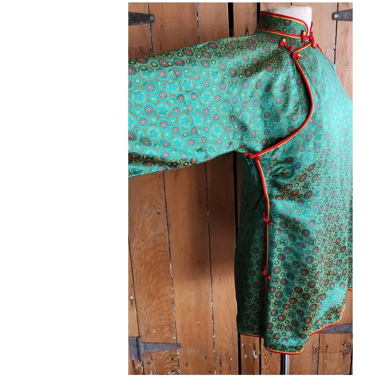 Vintage Chinese Style Jacket Tunic Green Silkprint