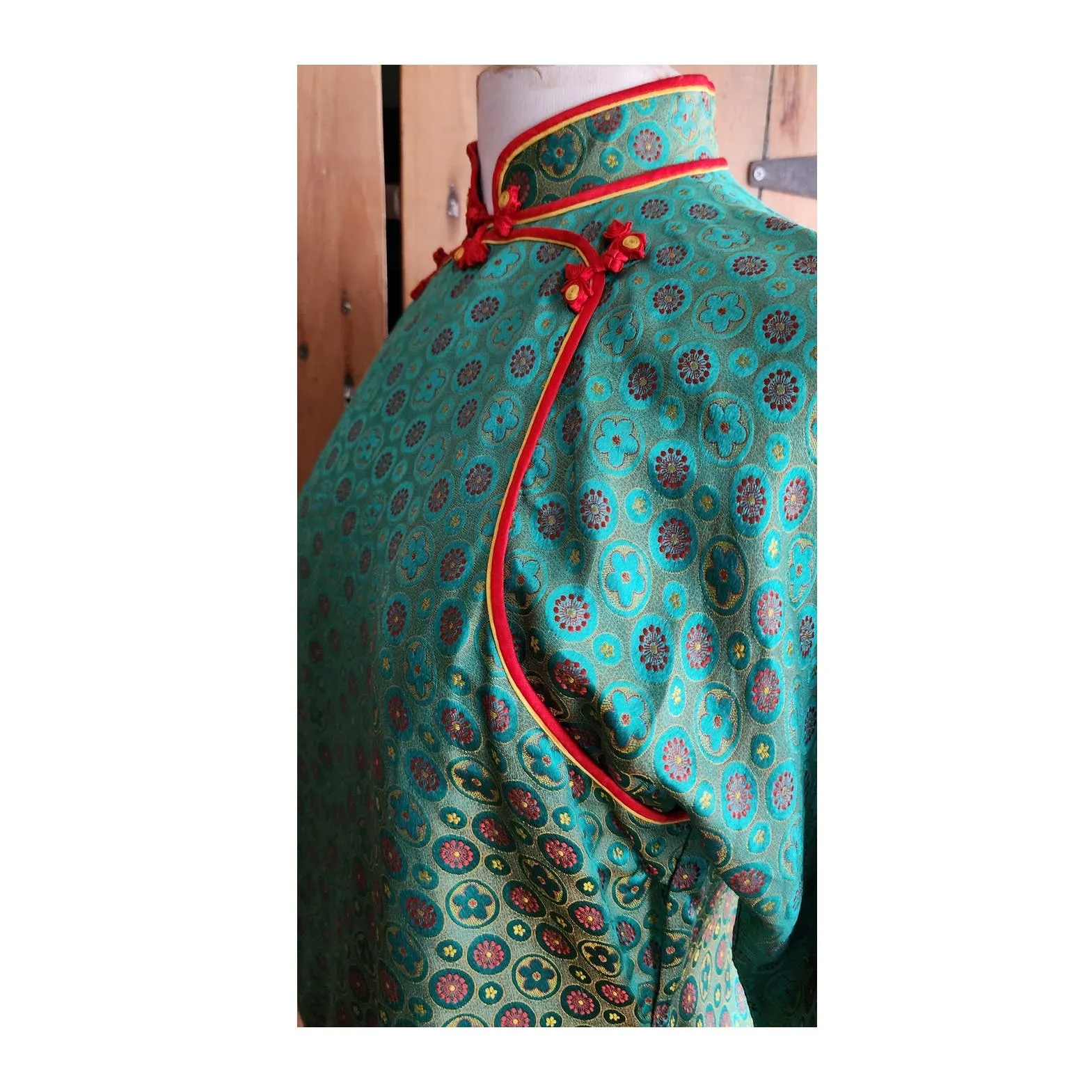 Vintage Chinese Style Jacket Tunic Green Silkprint