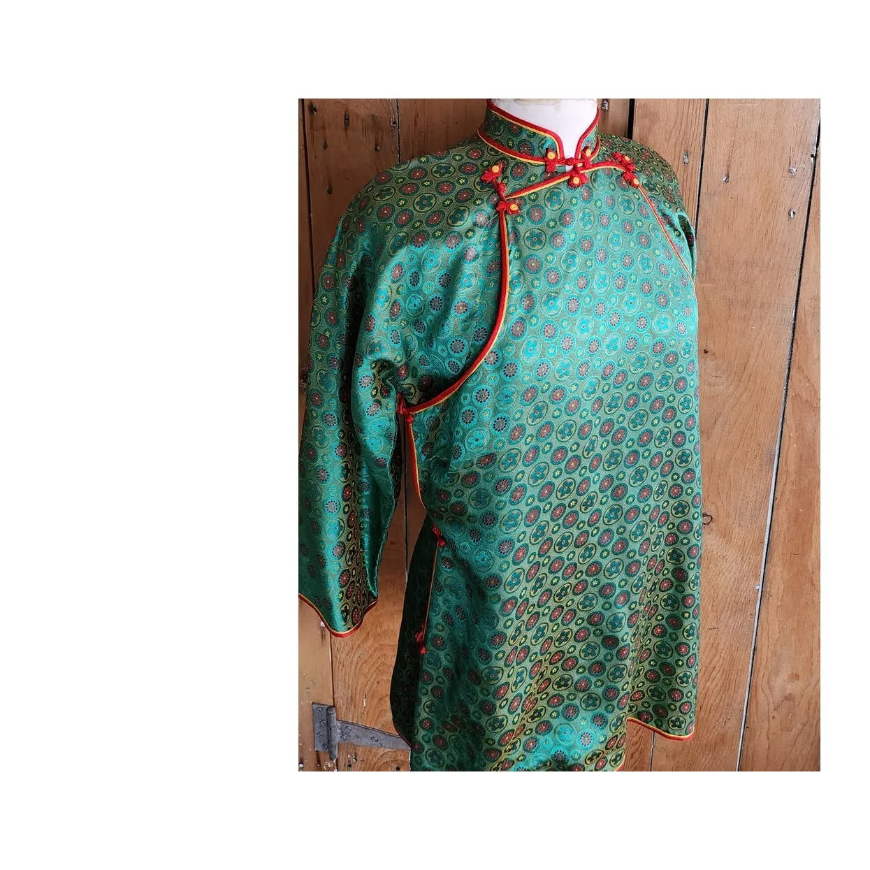 Vintage Chinese Style Jacket Tunic Green Silkprint