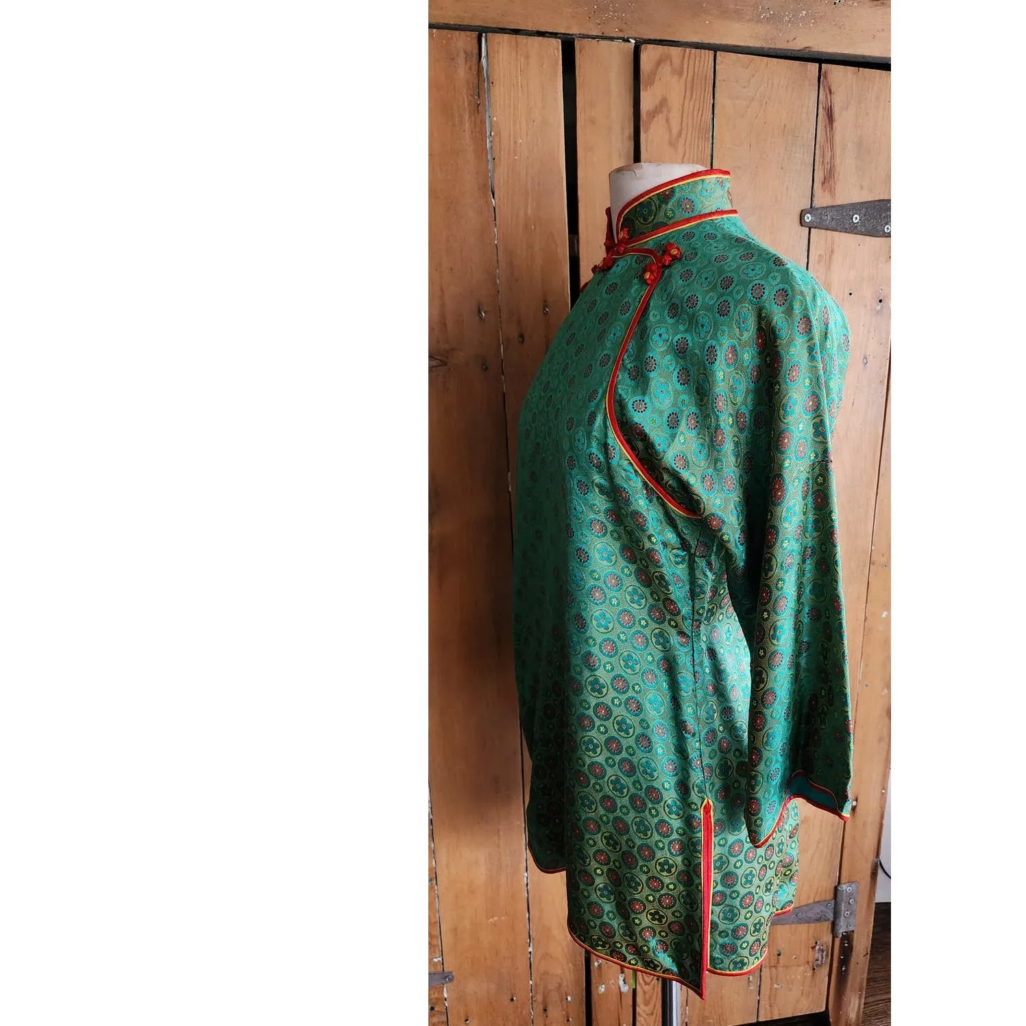 Vintage Chinese Style Jacket Tunic Green Silkprint