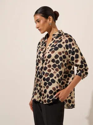 Wardrobe Beige Polka Dot Printed Shirt