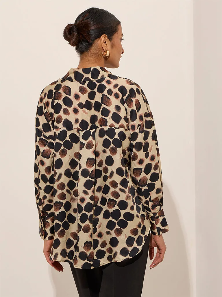 Wardrobe Beige Polka Dot Printed Shirt