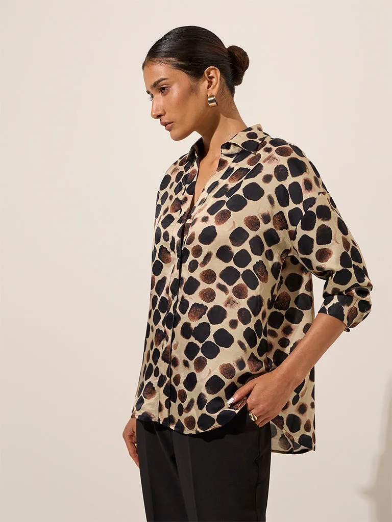 Wardrobe Beige Polka Dot Printed Shirt