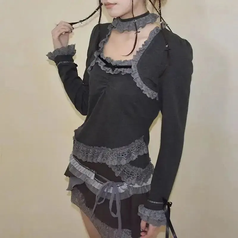Whimsical Lace Top with Asymmetric Design for Fairy Grunge Style
