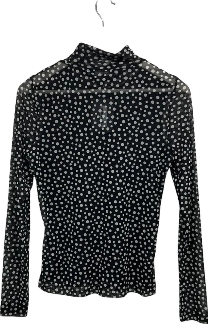 Whistles Black Mesh Polka Dot Top UK 12