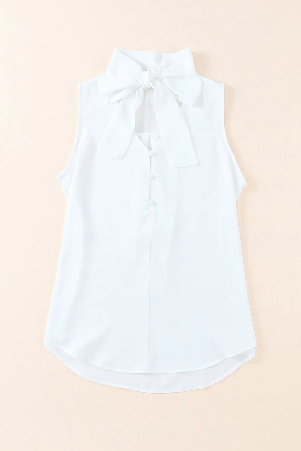 White Bow Tie V Neck Casual Sleeveless Shirt
