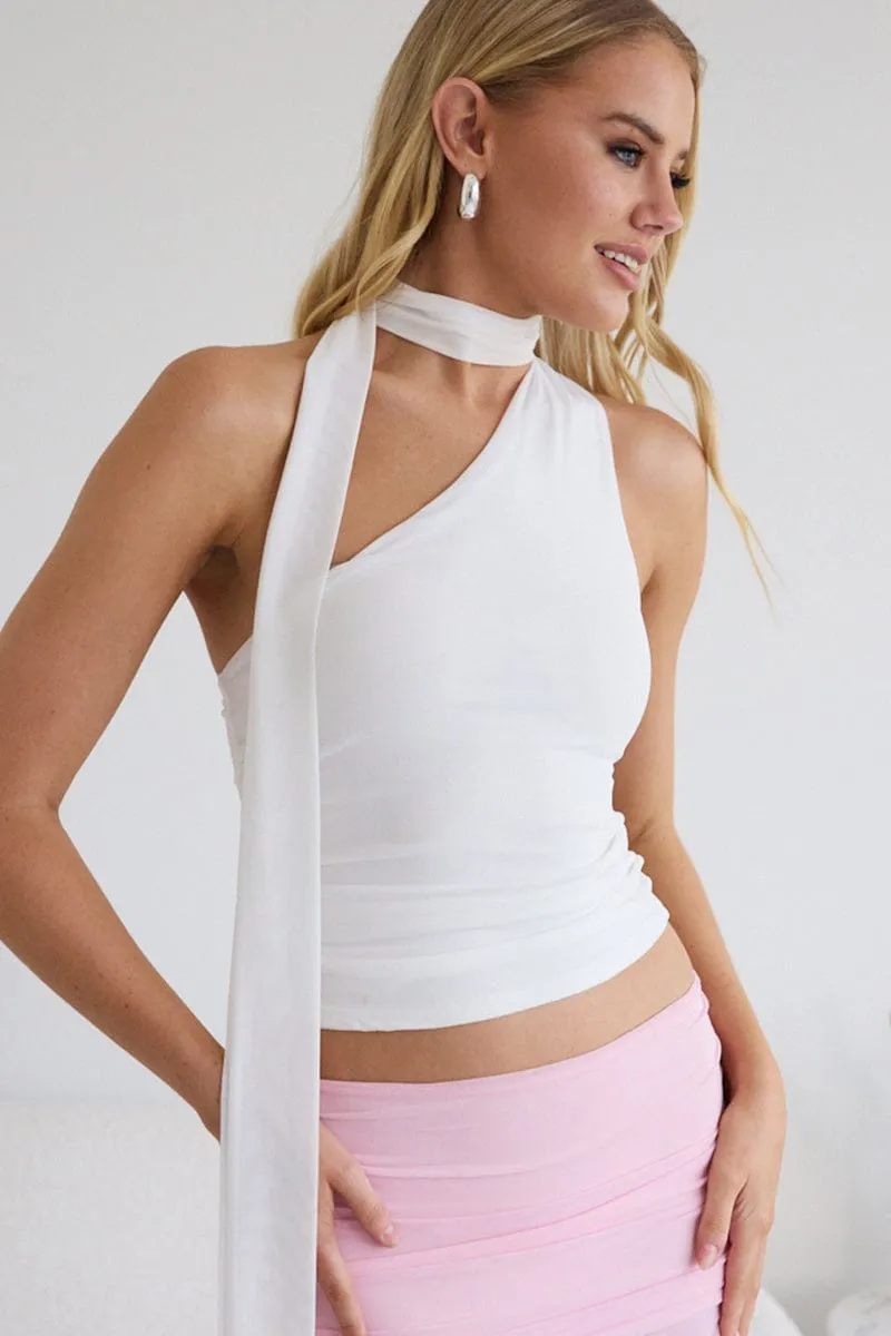 White One Shoulder Top Sleeveless Mesh