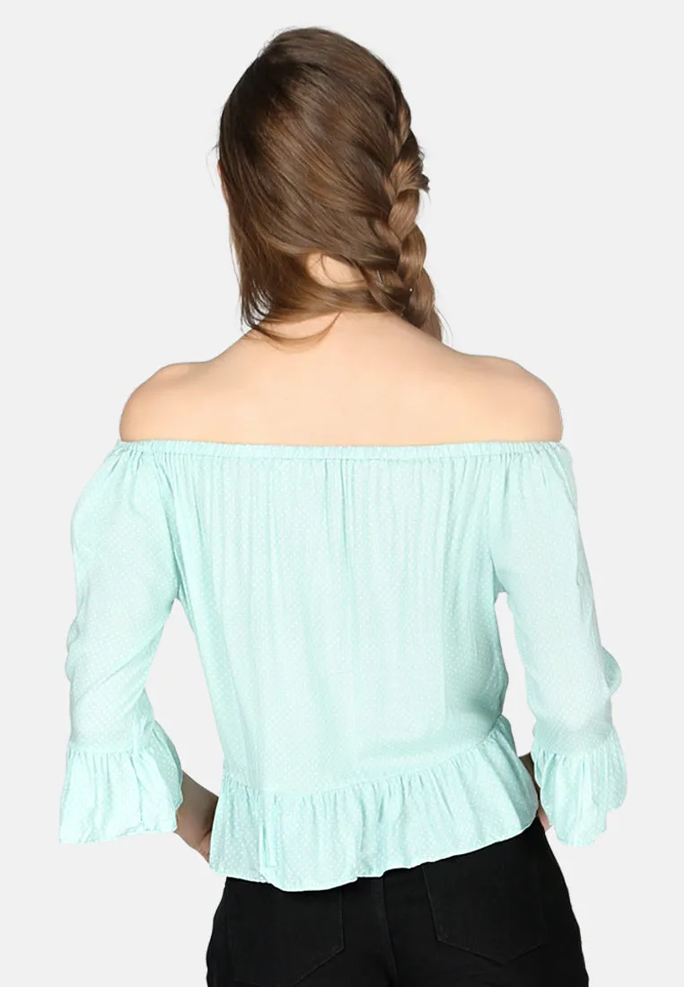 White Polka Dot Off Shoulder Top