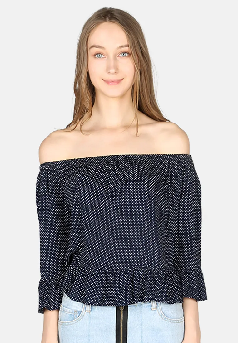White Polka Dot Off Shoulder Top