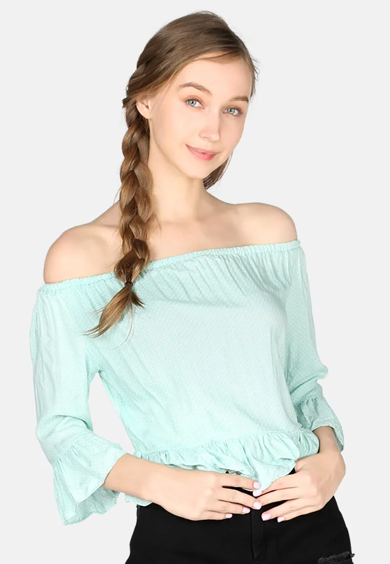 White Polka Dot Off Shoulder Top