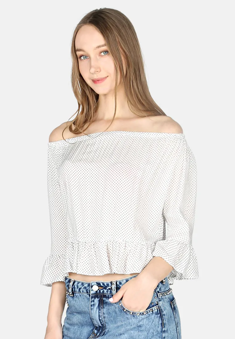White Polka Dot Off Shoulder Top
